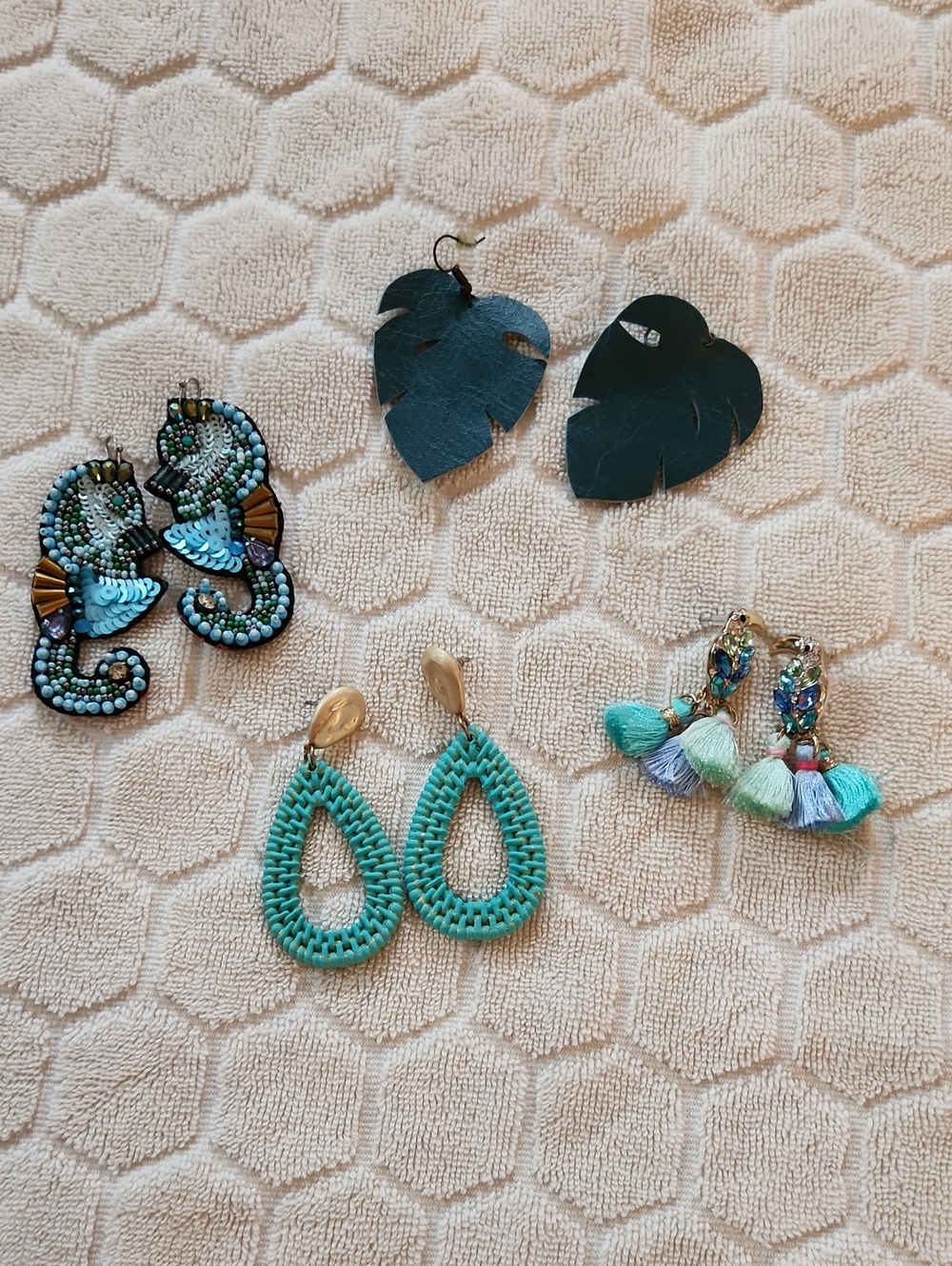 Assorted Turquoise & Teal Statement Earrings Set Beachy Tropical Summer Vacation